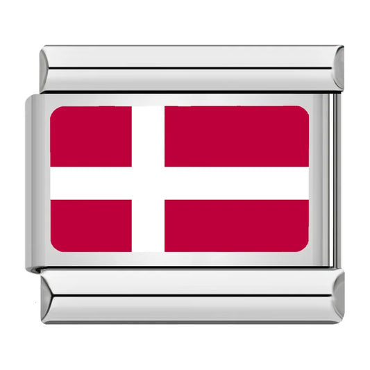 Denmark Country Flag Italian Silver Charm