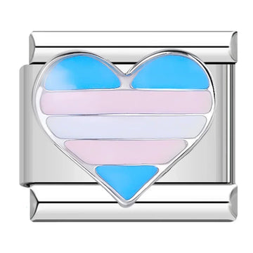 Blue Pink And White Striped Heart Italian Silver Charm