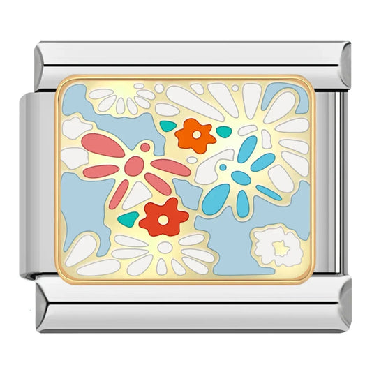 Floral With Dragonflies Italian Silver Charm