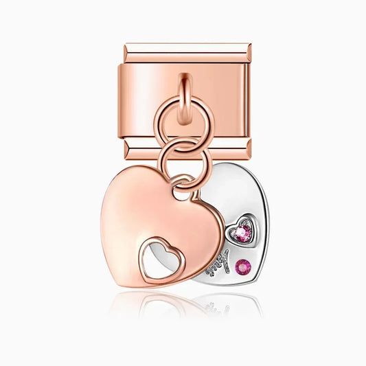 Couple Heart Italian Dangle Silver Charm