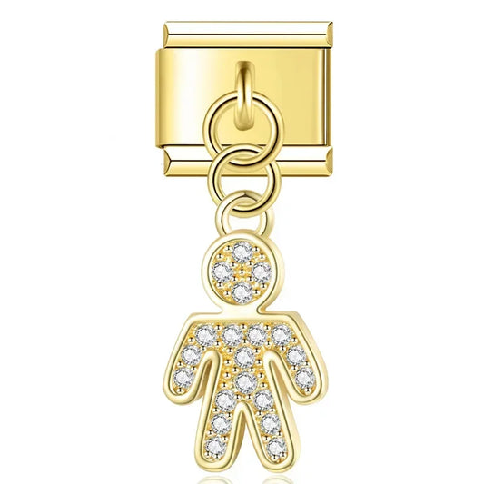 Crystal Man v2 Italian Dangle Gold Charm