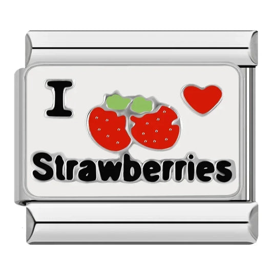 I Love Strawberries Italian Silver Charm