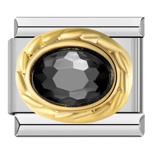 Black Faceted Oval Italian Silver Charm