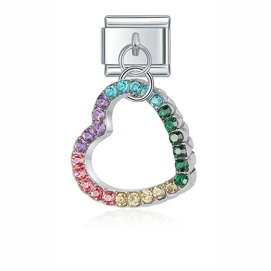 Colorful Heart Italian Dangle Silver Charm