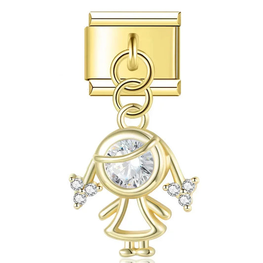 Crystal Girl v4 Italian Dangle Gold Charm