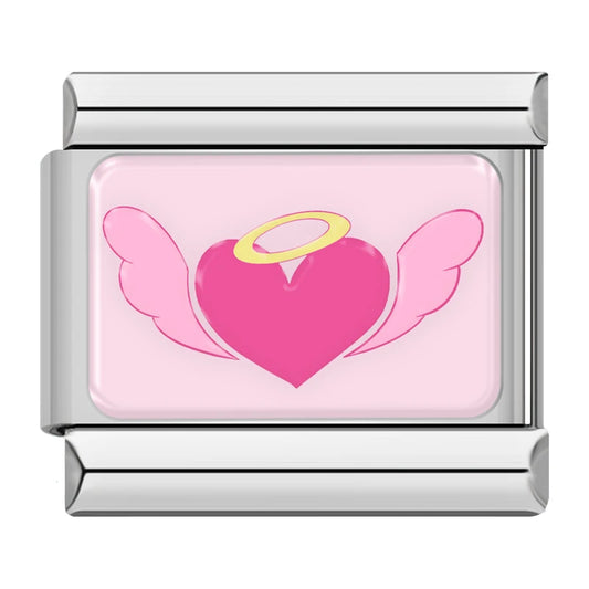 Pink Cupid Angel Heart Italian Silver Charm