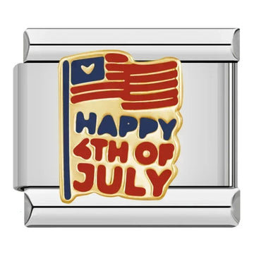 Happy 4th Of July Italian Silver Charm