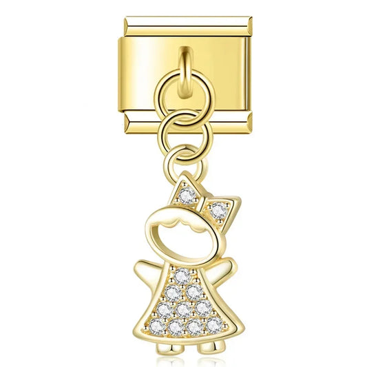 Crystal Girl v5 Italian Dangle Gold Charm