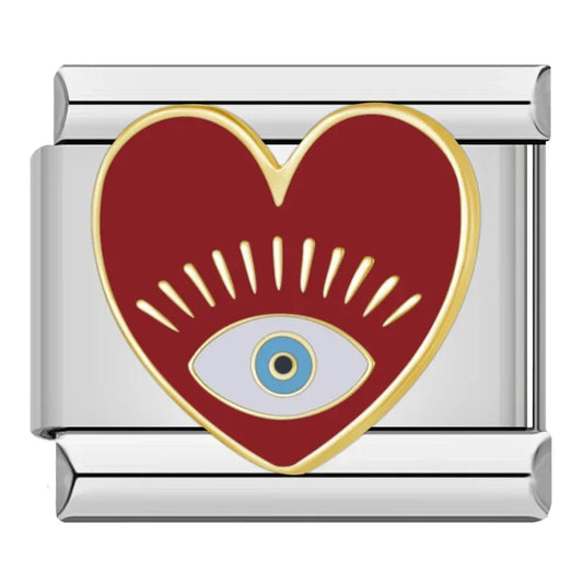 Red Heart Evil Eye  Italian Silver Charm