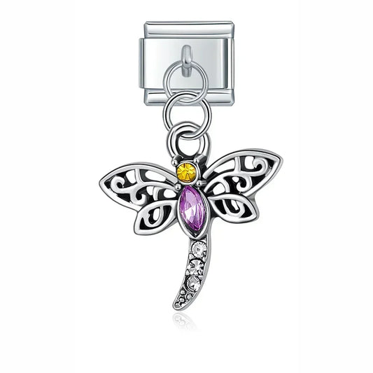 Gem Dragonfly Italian Dangle Silver Charm