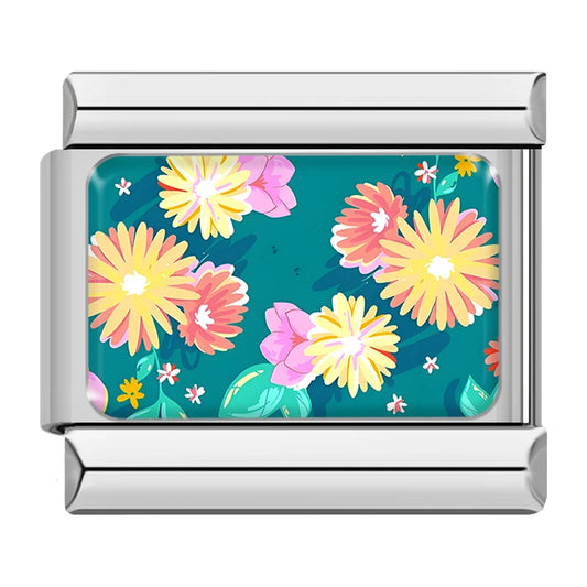 Multicolor Chrysanthemum Italian Silver Charm
