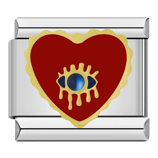 Red Heart with Blue Eye Italian Silver Charm