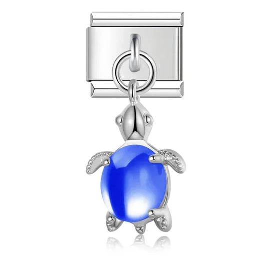 Sea Blue Turtle Italian Dangle Silver Charm