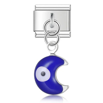 Purple Evil Eye Moon Italian Silver Charm