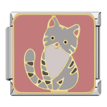 Grey Cat Italian Silver Charm