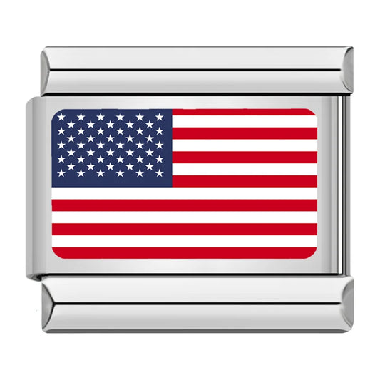 United States Country Flag Italian Silver Charm