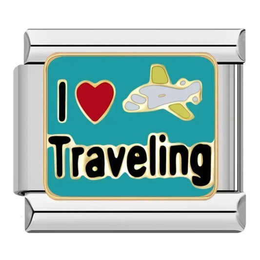 I Love Traveling Italian Silver Charm
