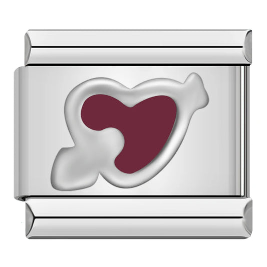 Brown Heart With Arrow Italian Silver Charm