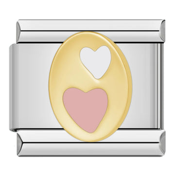 Hearts On Gold Oval Italian Silver Charm
