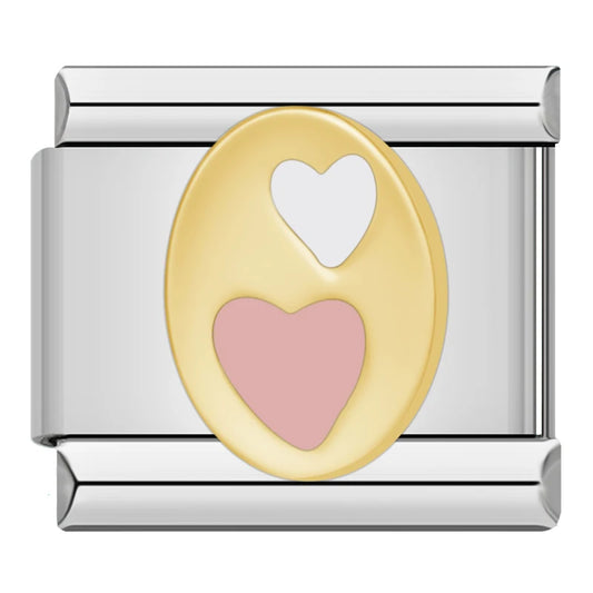 Hearts On Gold Oval Italian Silver Charm