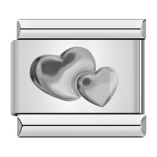 Double Heart Italian Silver Charm