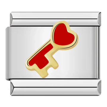 Red Key with Heart Italian Silver Charm