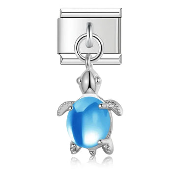 Blue Turtle Italian Dangle Silver Charm