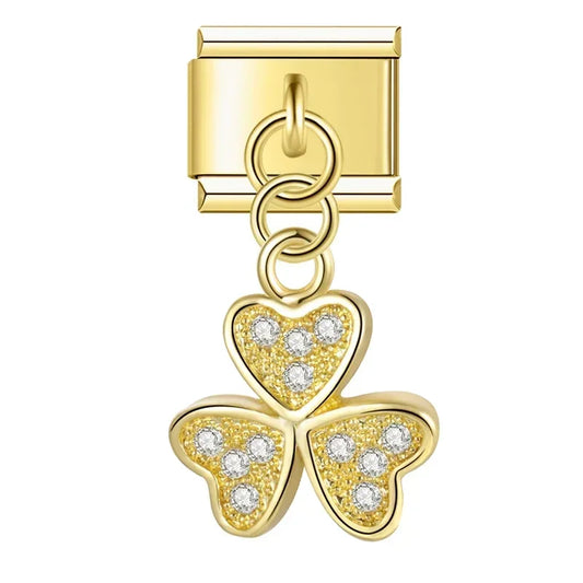 3 Leaf Clover Italian Dangle Gold Charm