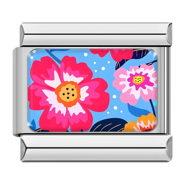 Pink Cosmos Flowers Italian Silver Charm