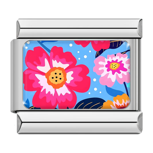 Pink Cosmos Flowers Italian Silver Charm