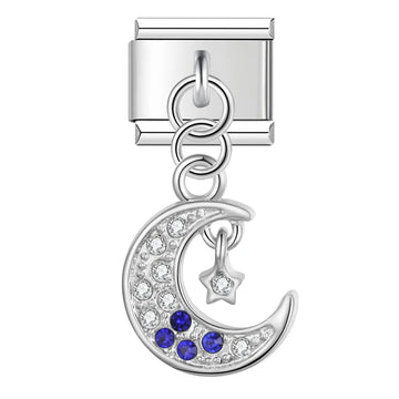 Crescent moon and Star Dangle Italian Silver Charm