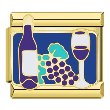 Wine bottle and Grapes Italian Gold Charm