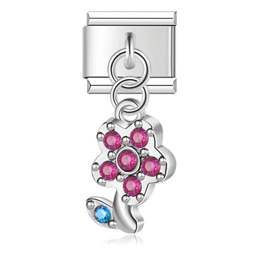 Pinky Flower Italian Dangle Silver Charm