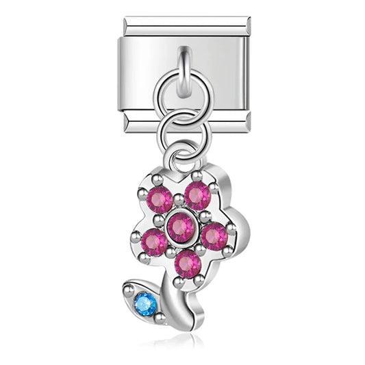 Pinky Flower Italian Dangle Silver Charm