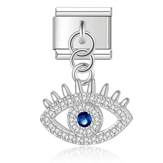 Crystal Evil Eye Italian Dangle Silver Charm