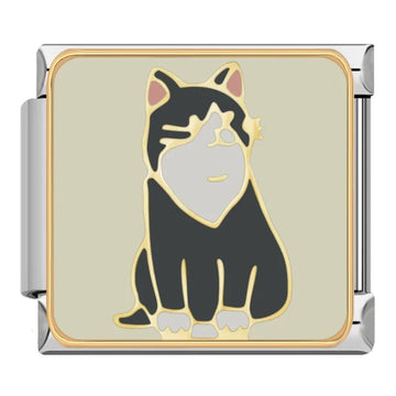 Black White Cat v2 Italian Silver Charm