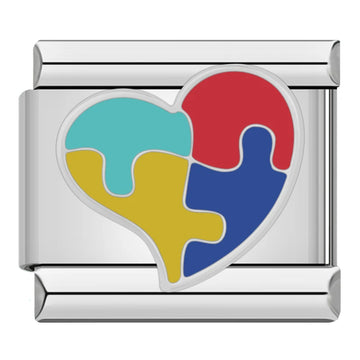 Puzzle Heart Italian Silver Charm