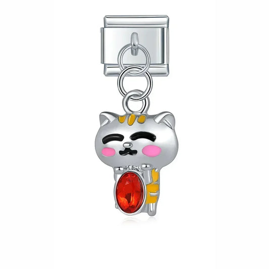 Lucky Cat Italian Dangle Silver Charm