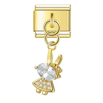 Crystal Bunny Italian Dangle Gold Charm