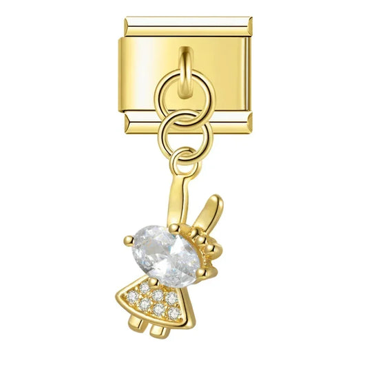 Crystal Bunny Italian Dangle Gold Charm