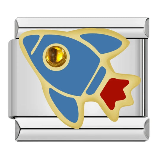 Blue Rocket Italian Silver Charm