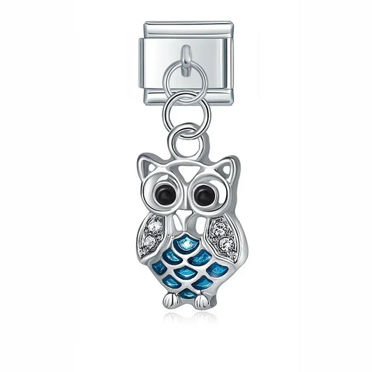 Gem Owl Italian Dangle Silver Charm