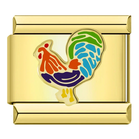 Rainbow Rooster Italian Gold Charm
