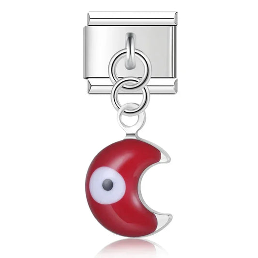 Red Evil Eye Moon Italian Silver Charm