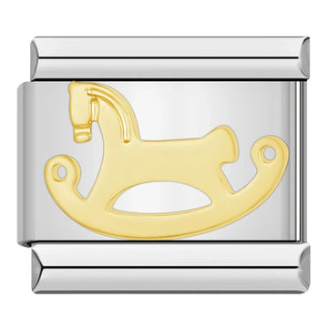 Gold Rocking Horse Italian Silve Charm