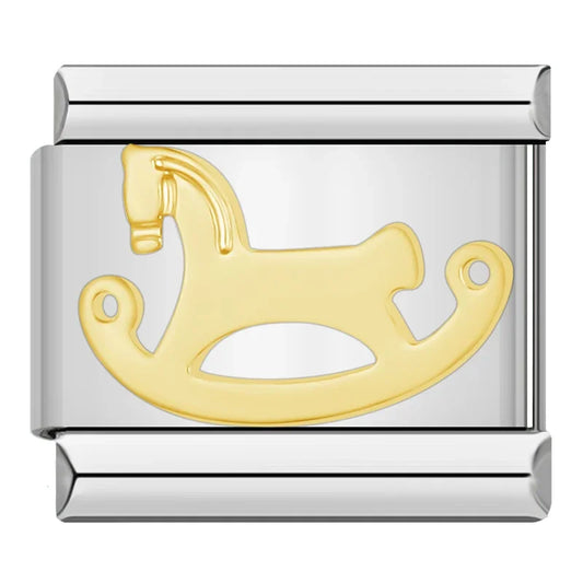 Gold Rocking Horse Italian Silve Charm