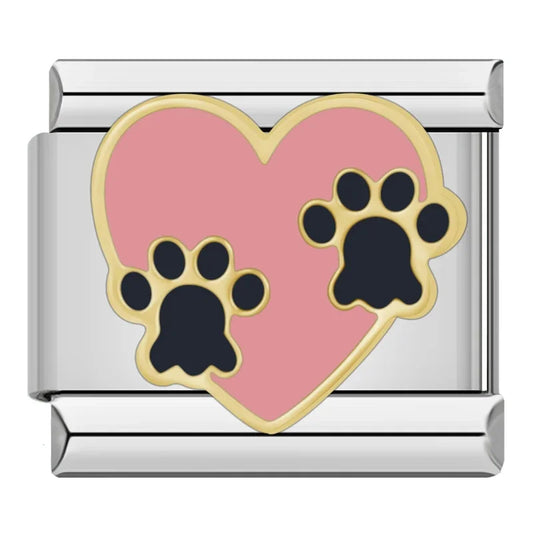 Pink Heart Paw Print Italian Silver Charm
