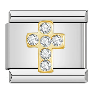 Gold Cross with Crystal Italian Silve Charm