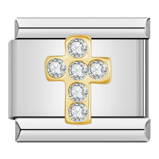 Gold Cross with Crystal Italian Silve Charm