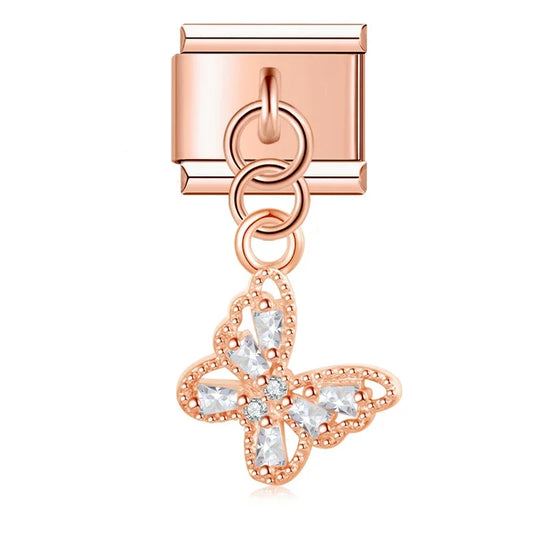 Butterfly Italian Dangle Rose Charm